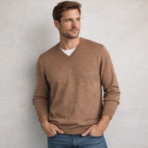 Nordstrom Rack V-Neck Sweater Mens XL Brown 100% Merino Wool Knit‎